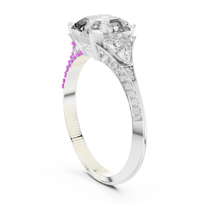Emerald Cut Engagement Ring with Trillion Side Stone