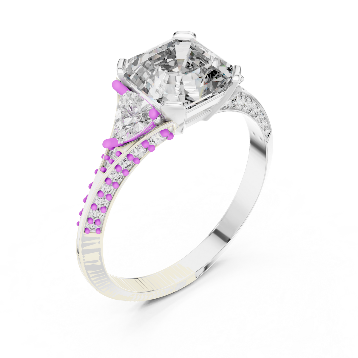 emerald cut engagement ring with trillion side stone