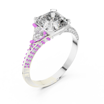 Emerald Cut Engagement Ring with Trillion Side Stone