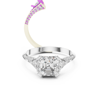 Emerald Cut Engagement Ring with Trillion Side Stone