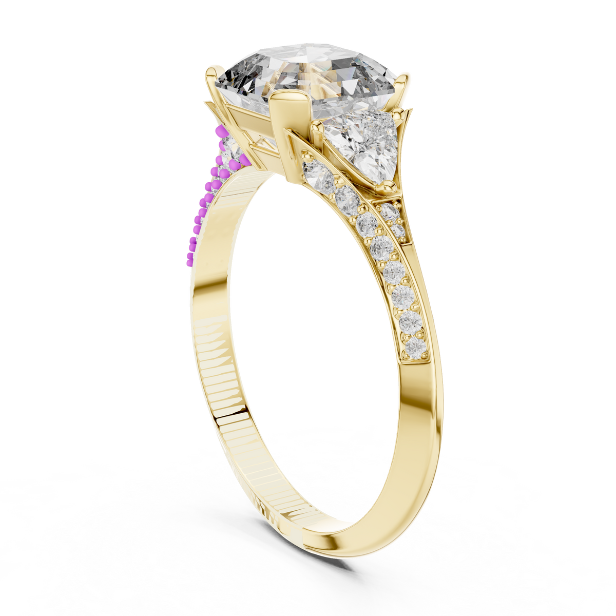 emerald cut engagement ring with trillion side stone
