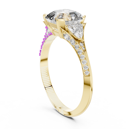 Emerald Cut Engagement Ring with Trillion Side Stone