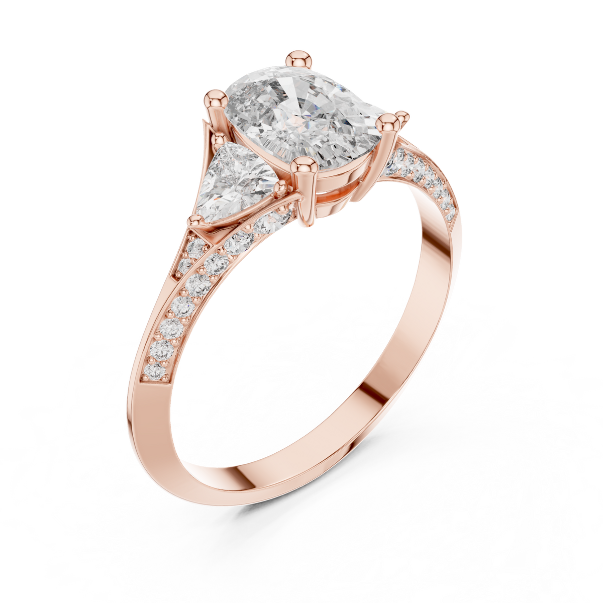 cushion cut engagement ring with trillion side stone