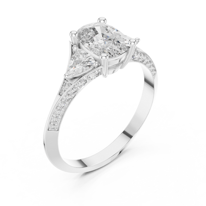 Cushion Cut Engagement Ring with Trillion Side Stone