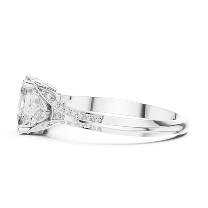 Cushion Cut Engagement Ring with Trillion Side Stone