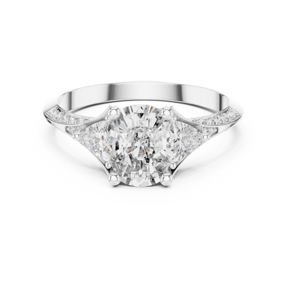 Cushion Cut Engagement Ring with Trillion Side Stone