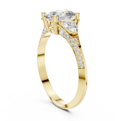 Cushion Cut Engagement Ring with Trillion Side Stone
