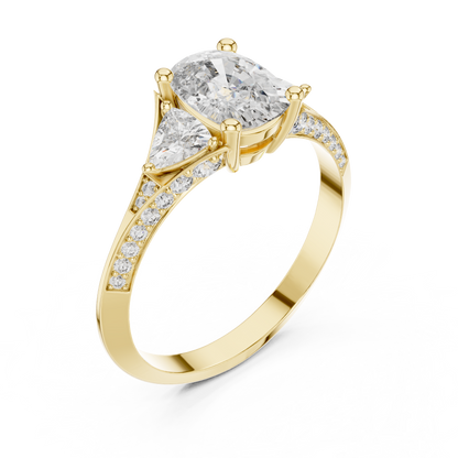 Cushion Cut Engagement Ring with Trillion Side Stone