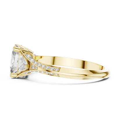 Cushion Cut Engagement Ring with Trillion Side Stone