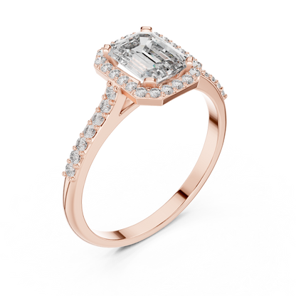 Emerald Cut Side Halo Engagement Ring