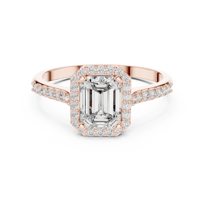 Emerald Cut Side Halo Engagement Ring