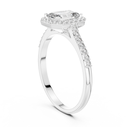 Emerald Cut Side Halo Engagement Ring