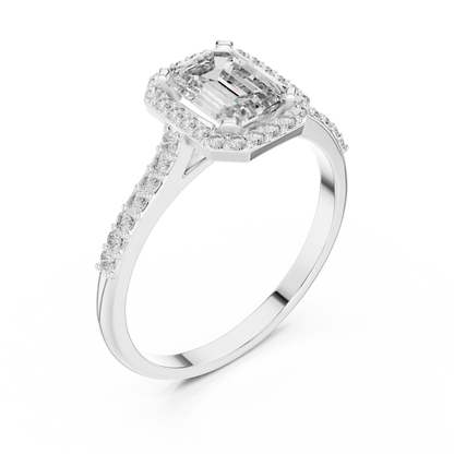 Emerald Cut Side Halo Engagement Ring