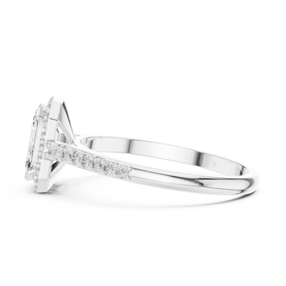 Emerald Cut Side Halo Engagement Ring