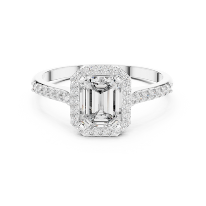 Emerald Cut Side Halo Engagement Ring