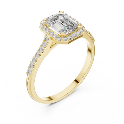 Emerald Cut Side Halo Engagement Ring