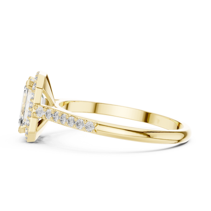 Emerald Cut Side Halo Engagement Ring