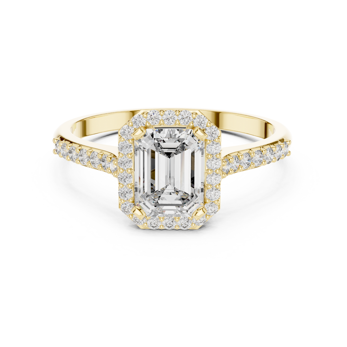 emerald cut side halo engagement ring