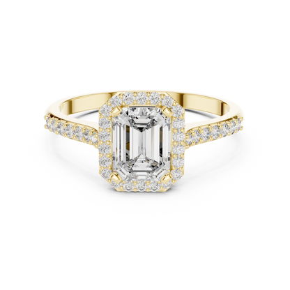 Emerald Cut Side Halo Engagement Ring