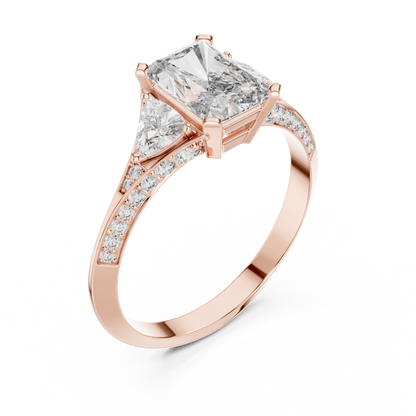 Cushion Cut Engagement Ring with Trillion Side Stone