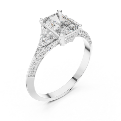 Cushion Cut Engagement Ring with Trillion Side Stone