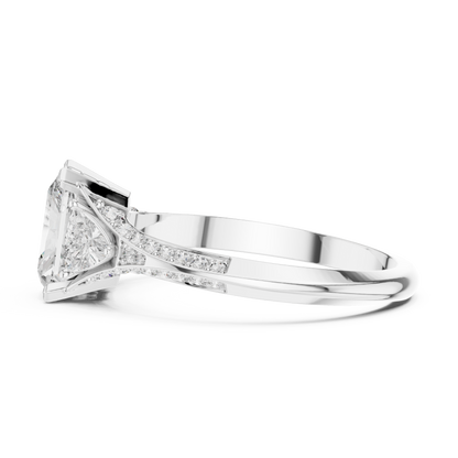 Cushion Cut Engagement Ring with Trillion Side Stone