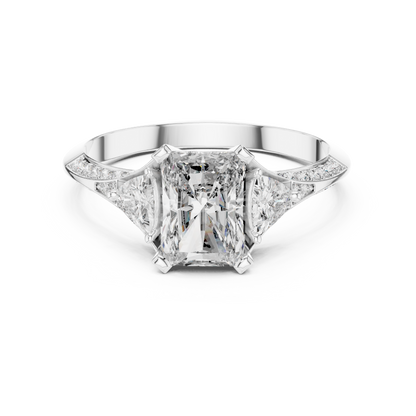 Cushion Cut Engagement Ring with Trillion Side Stone