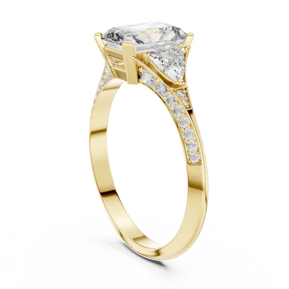 Cushion Cut Engagement Ring with Trillion Side Stone