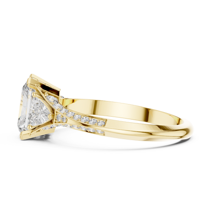 Cushion Cut Engagement Ring with Trillion Side Stone
