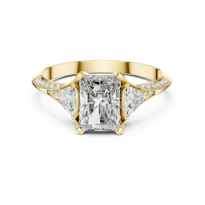 Cushion Cut Engagement Ring with Trillion Side Stone