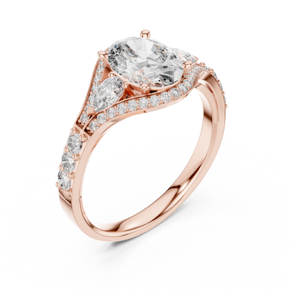 Oval Shape Lab Diamond With Pear Solitaire Ring