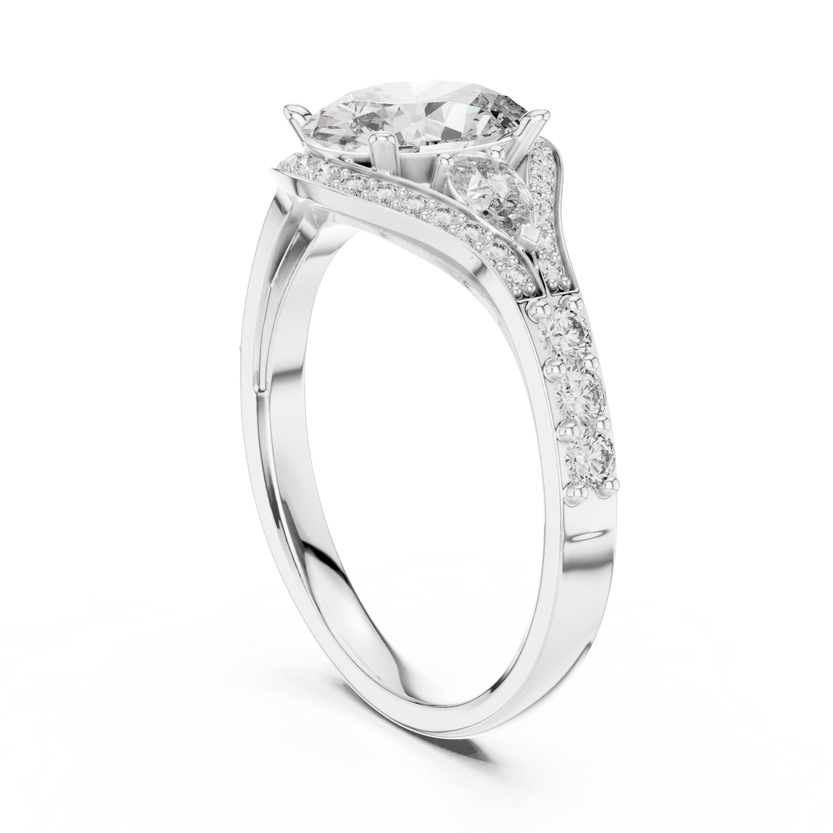 oval shape lab diamond with pear solitaire ring