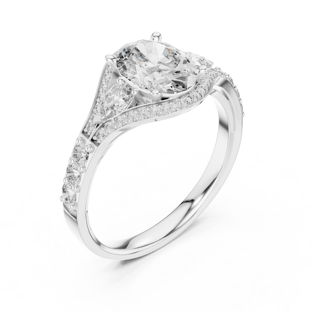 oval shape lab diamond with pear solitaire ring