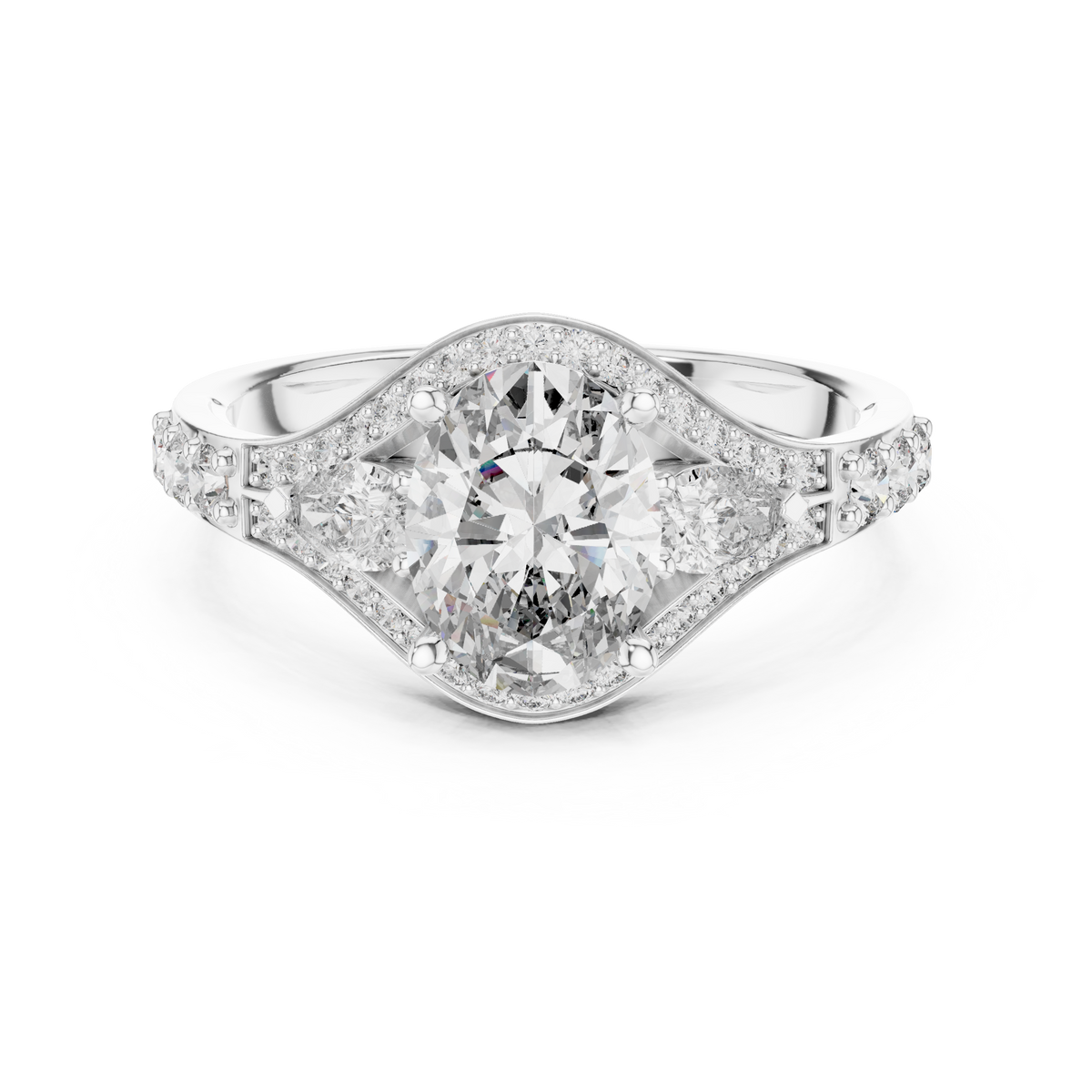 oval shape lab diamond with pear solitaire ring