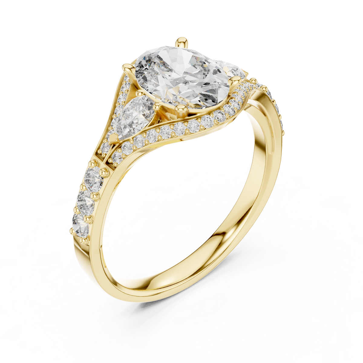 oval shape lab diamond with pear solitaire ring