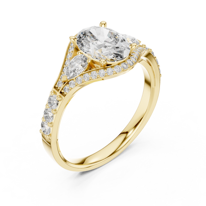 Oval Shape Lab Diamond With Pear Solitaire Ring