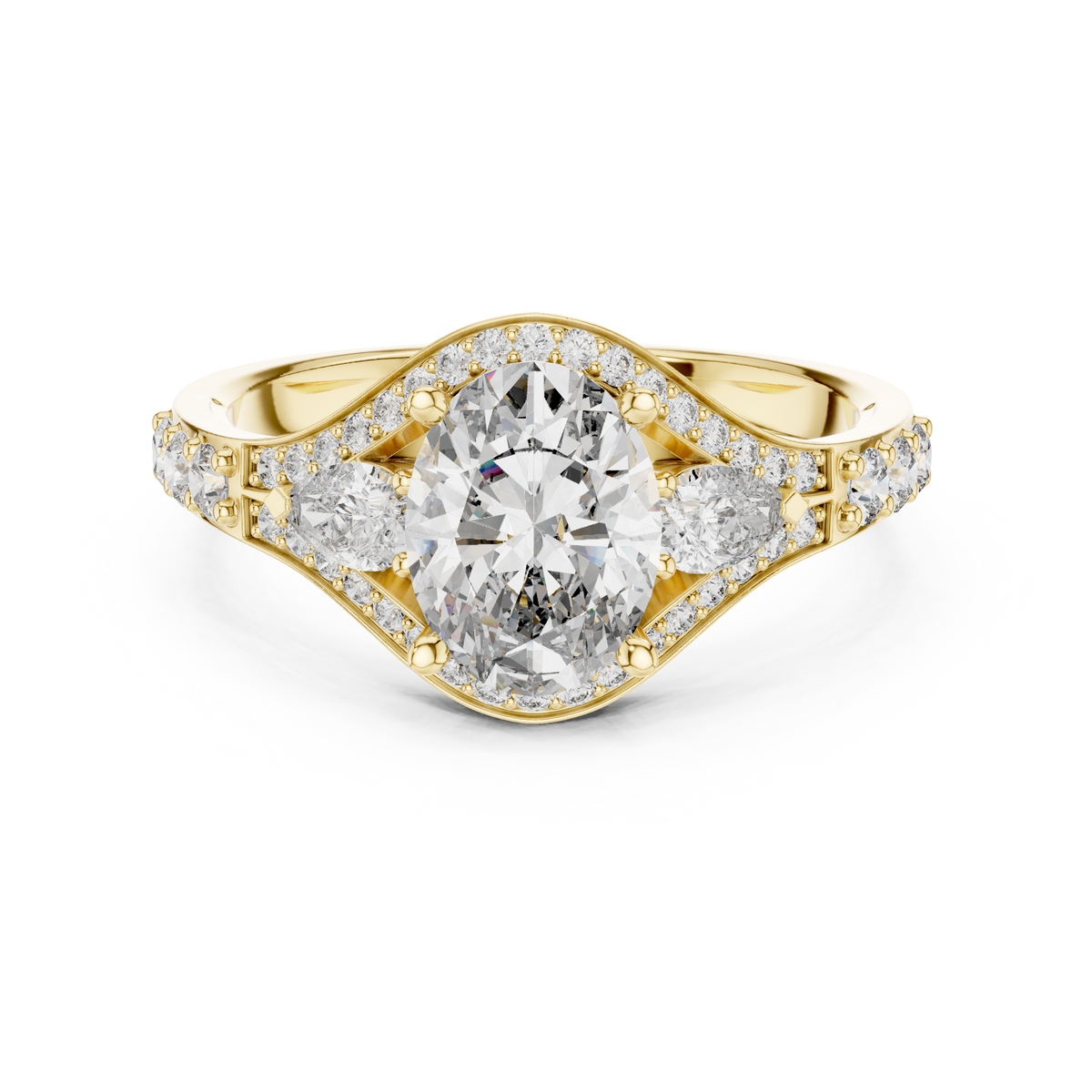 oval shape lab diamond with pear solitaire ring