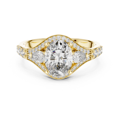 Oval Shape Lab Diamond With Pear Solitaire Ring