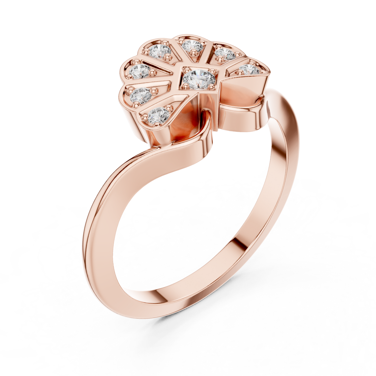 round solitaire diamond blossom ring