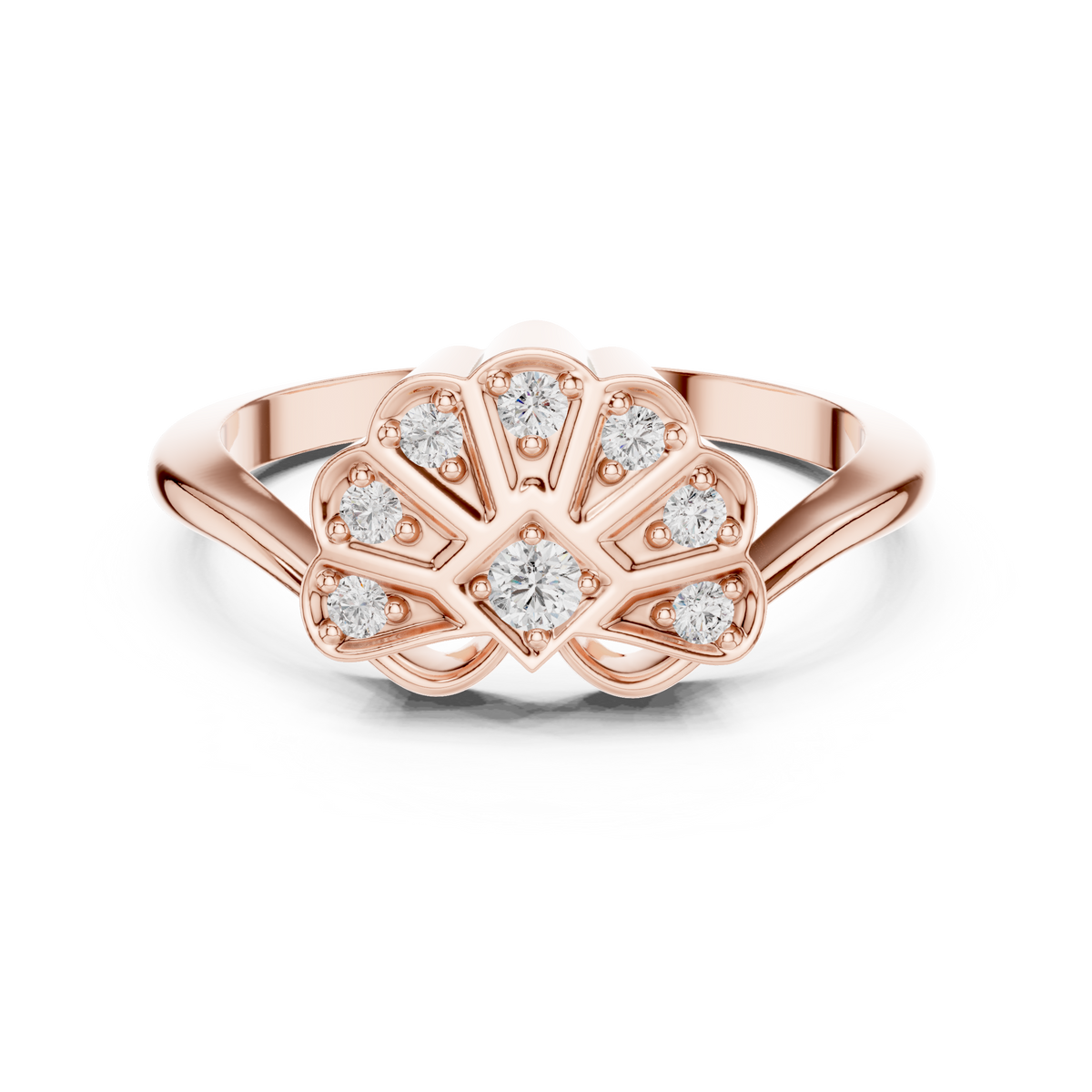 round solitaire diamond blossom ring