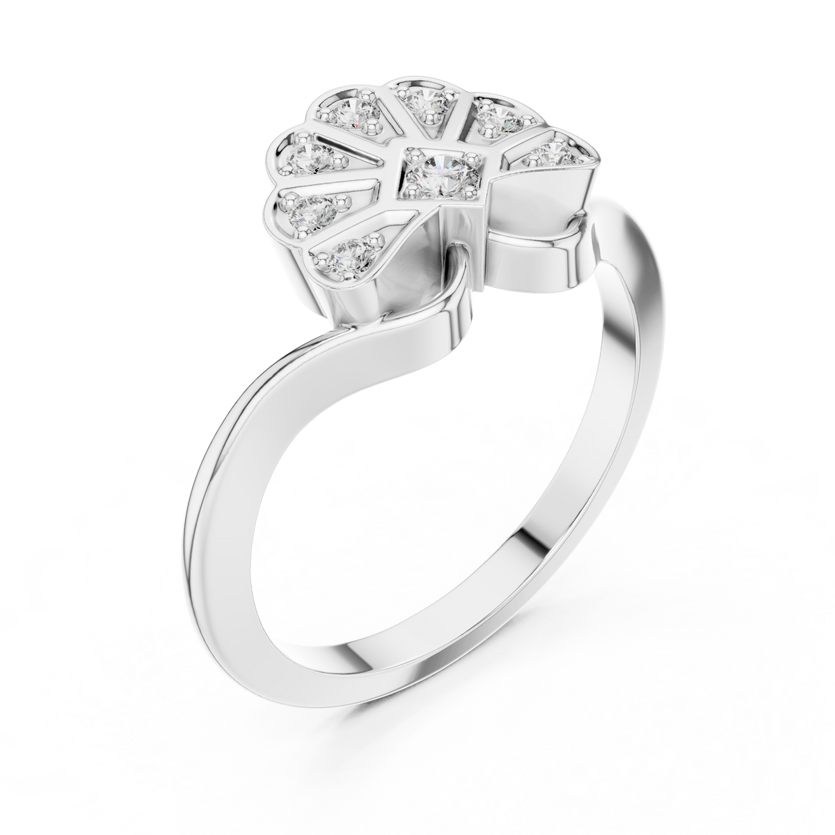 round solitaire diamond blossom ring