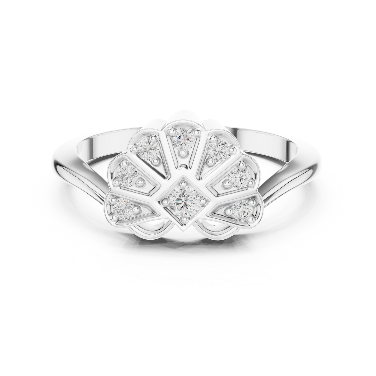 round solitaire diamond blossom ring