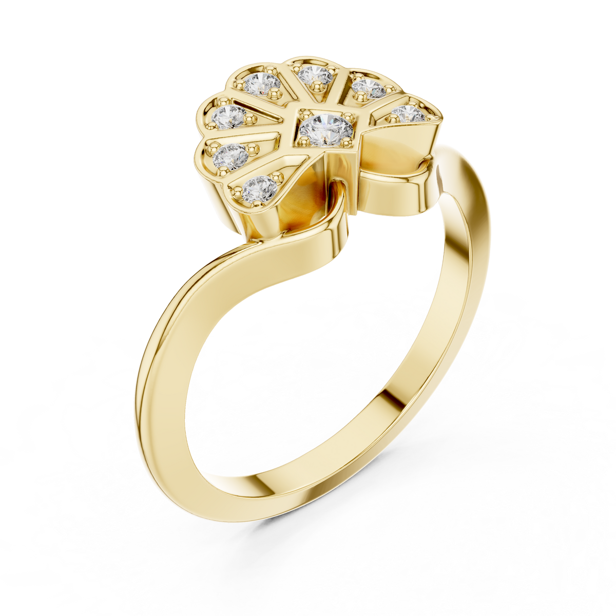 round solitaire diamond blossom ring