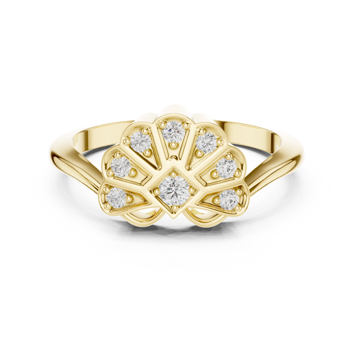 round solitaire diamond blossom ring