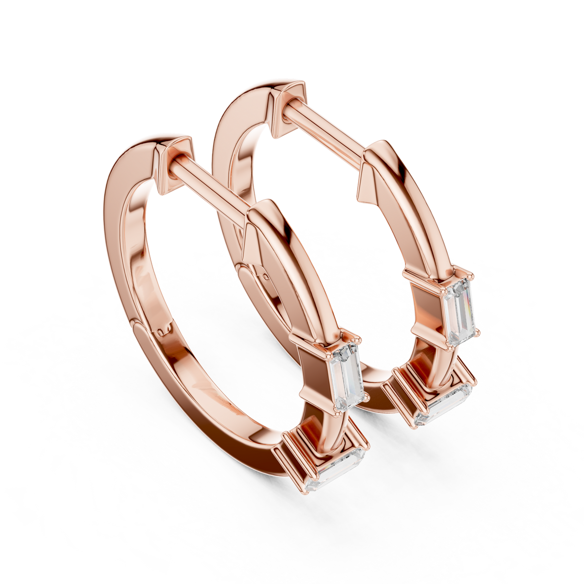 baguette diamond geometric huggie hoop earrings