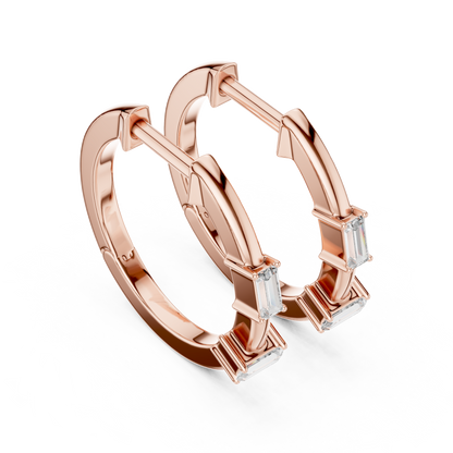 baguette diamond geometric huggie hoop earrings
