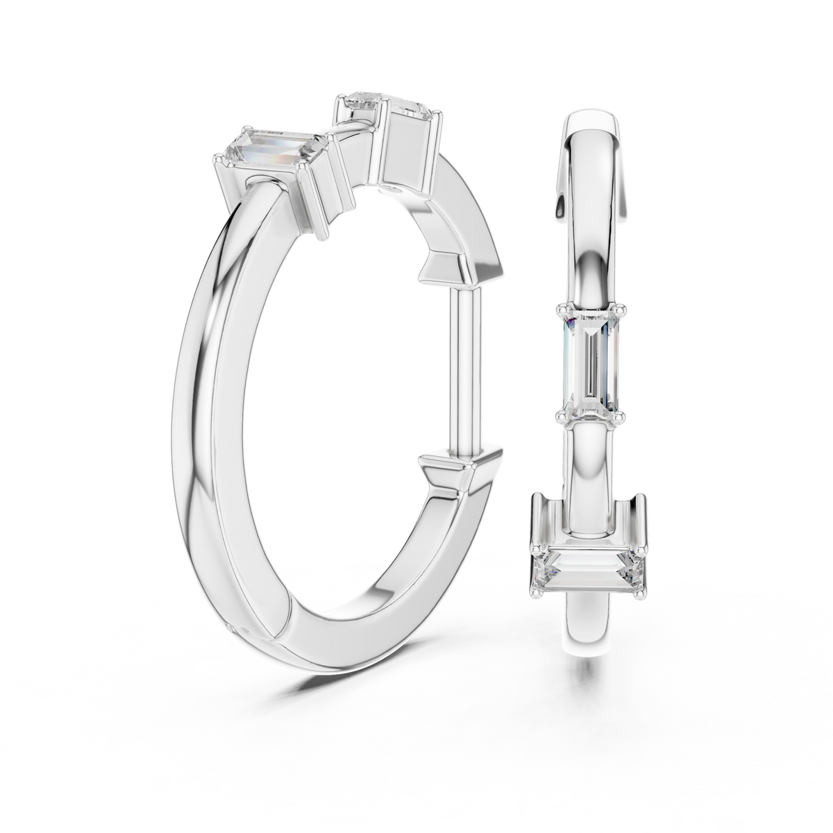 baguette diamond geometric huggie hoop earrings