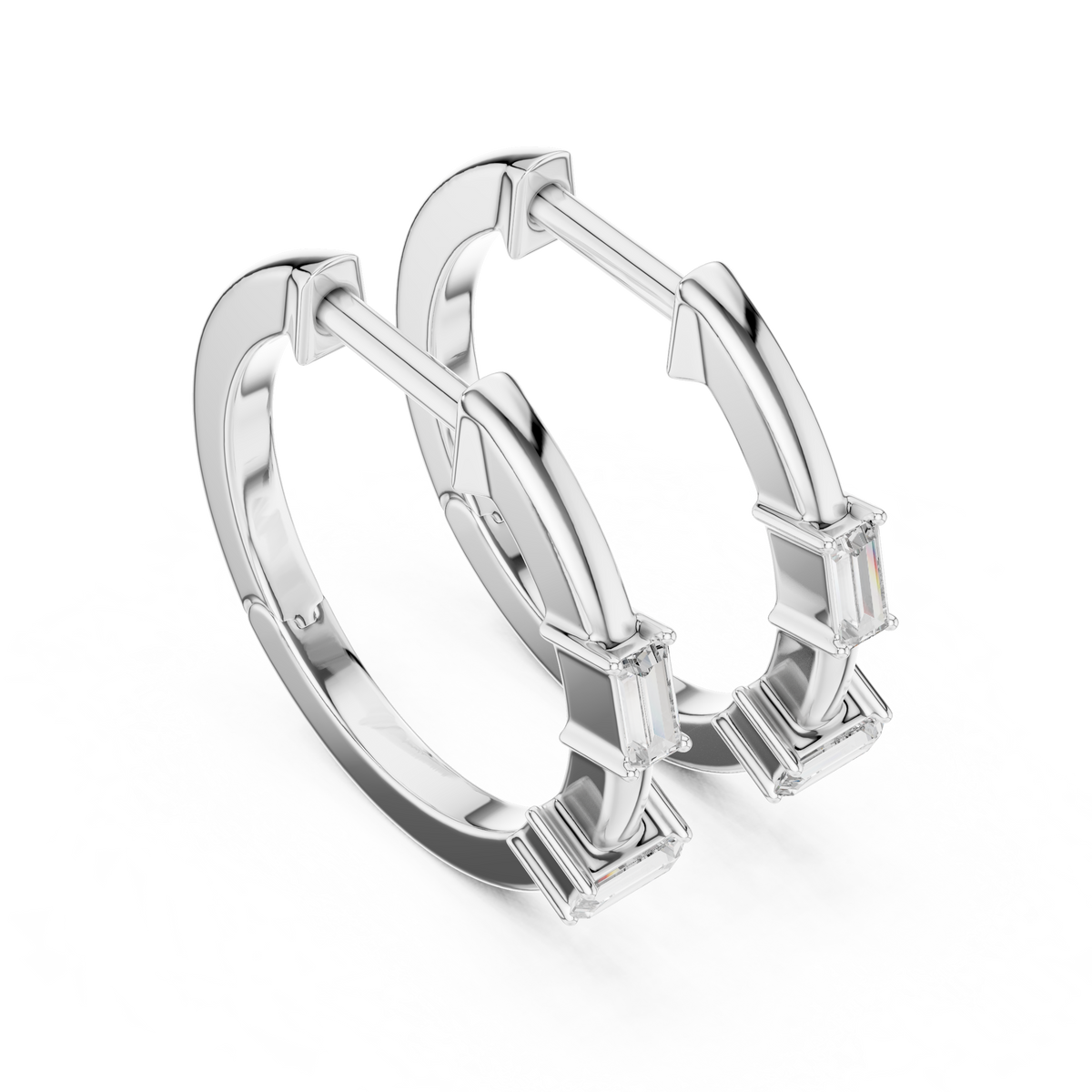 baguette diamond geometric huggie hoop earrings