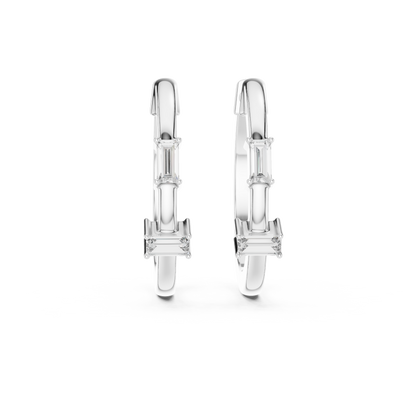 baguette diamond geometric huggie hoop earrings