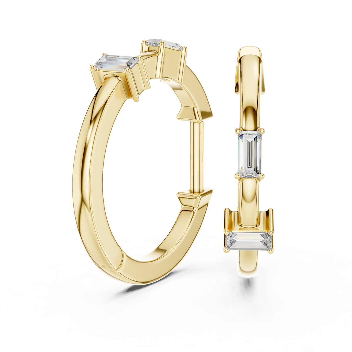 baguette diamond geometric huggie hoop earrings